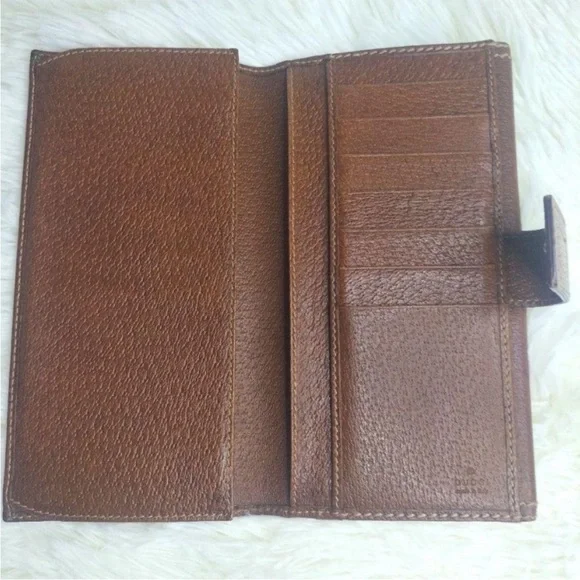 GUCCI Leather Long Continental Wallet, GG Canvas Bambo Interlocking Turnlock EUC - Picture 4 of 15